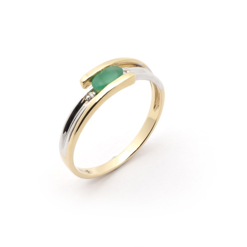 Bague Carador or jaune et blanc 375/000 et émeraude