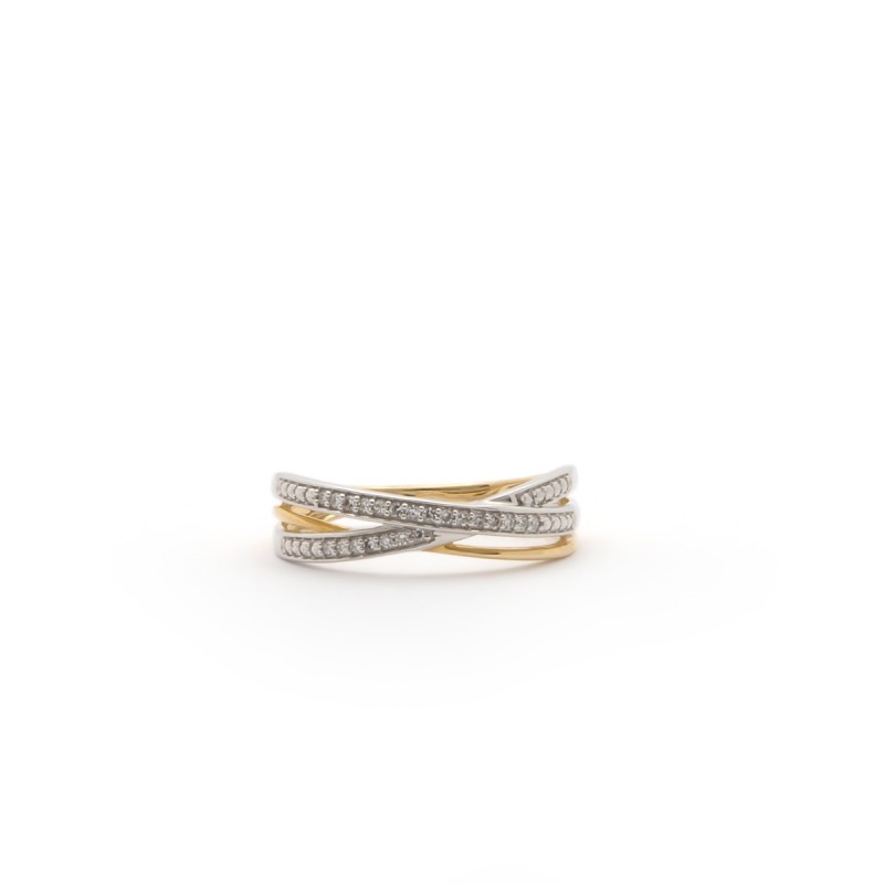 Bague Carador triple liens croisés en or jaune 375/000 et diamants