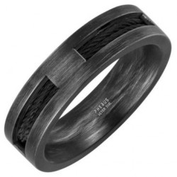 Bague en Acier Vintage Cable Noir Phébus Homme