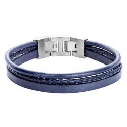 Bracelet Homme Phébus double en cuir bleu