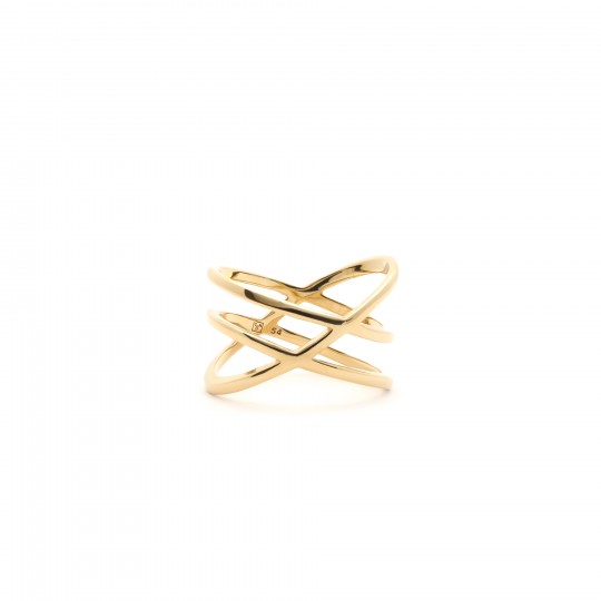 Bague Plaqué Or Jaune à Trois Rangs Croisés Avec Brillants - Taille 52 - Occasion