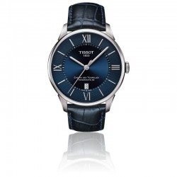 Montre Homme Tissot Bracelet en Cuir Bleu Collection Chemin des Tourelles Powermatic 80