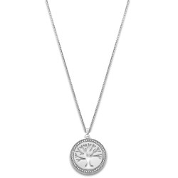 Collier arbre de vie femme lotus style en acier couleur argent