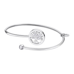 Bracelet jonc ARBRE DE VIE femme lotus style en acier couleur argent