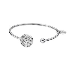 Bracelet jonc ARBRE DE VIE femme lotus style en acier couleur argent