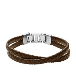 Bracelet Fossil multi rangées en cuir marron et fermoir en acier