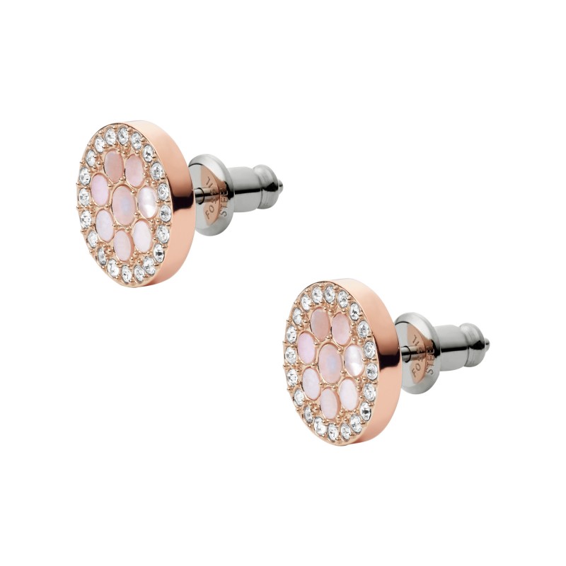 Boucles d'oreilles clous Fossil collection Vintage Glitz acier doré rose
