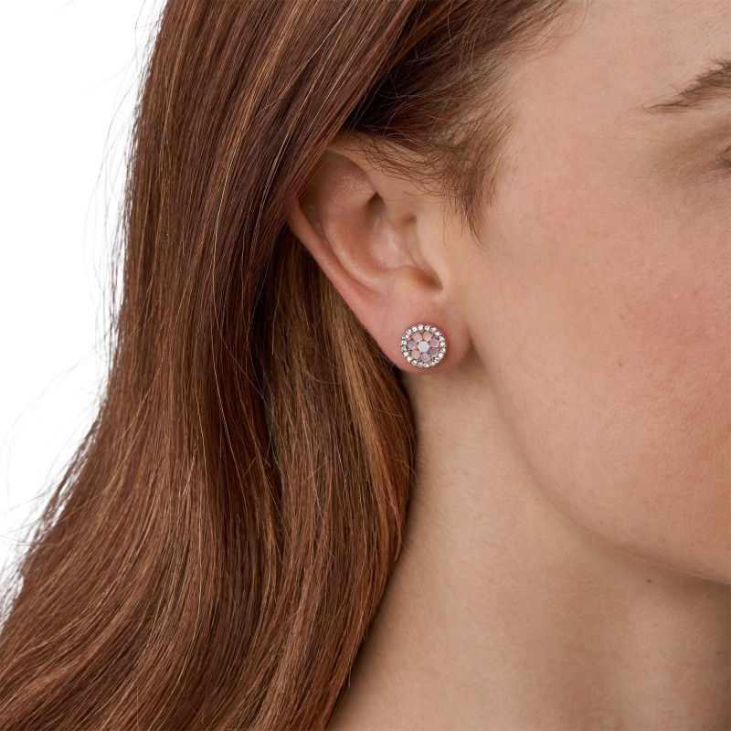 Boucles d'oreilles clous Fossil collection Vintage Glitz acier doré rose