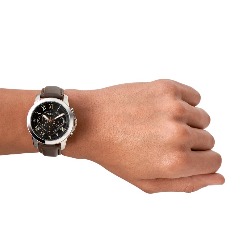 Montre analogique Fossil collection Grant bracelet cuir brun
