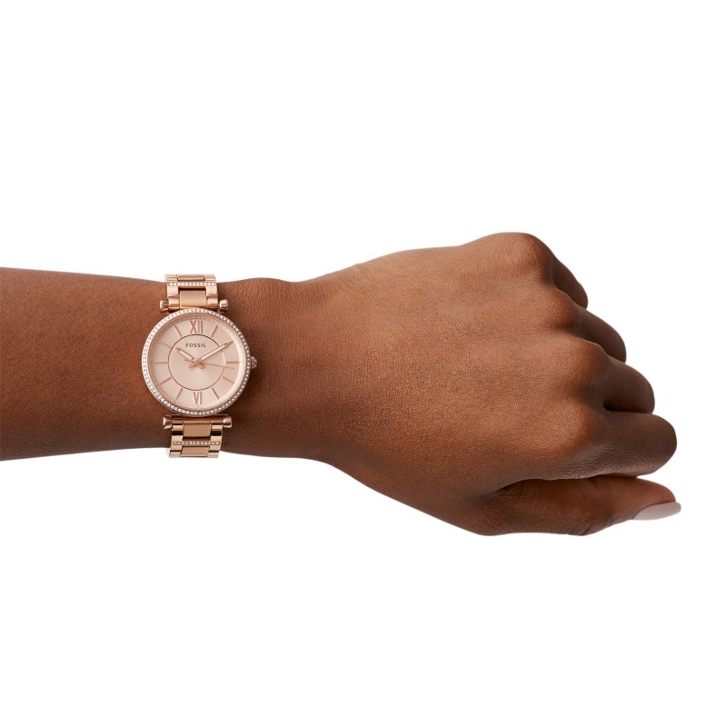 Montre analogique Fossil collection Carlie bracelet acier dorée rose