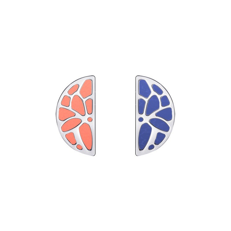 CUIR BOUCLES D'OREILLES LES GEORGETTES CORAIL / MARINE METALISE 30MM
