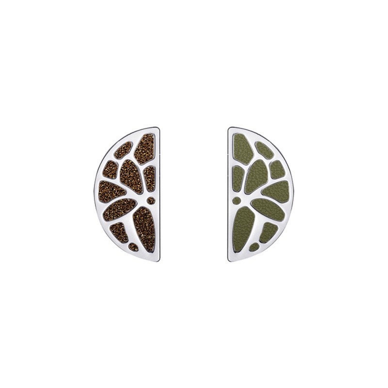 CUIR BOUCLES D'OREILLES LES GEORGETTES BRONZE PAILLETE / VERT DE GRIS 30MM