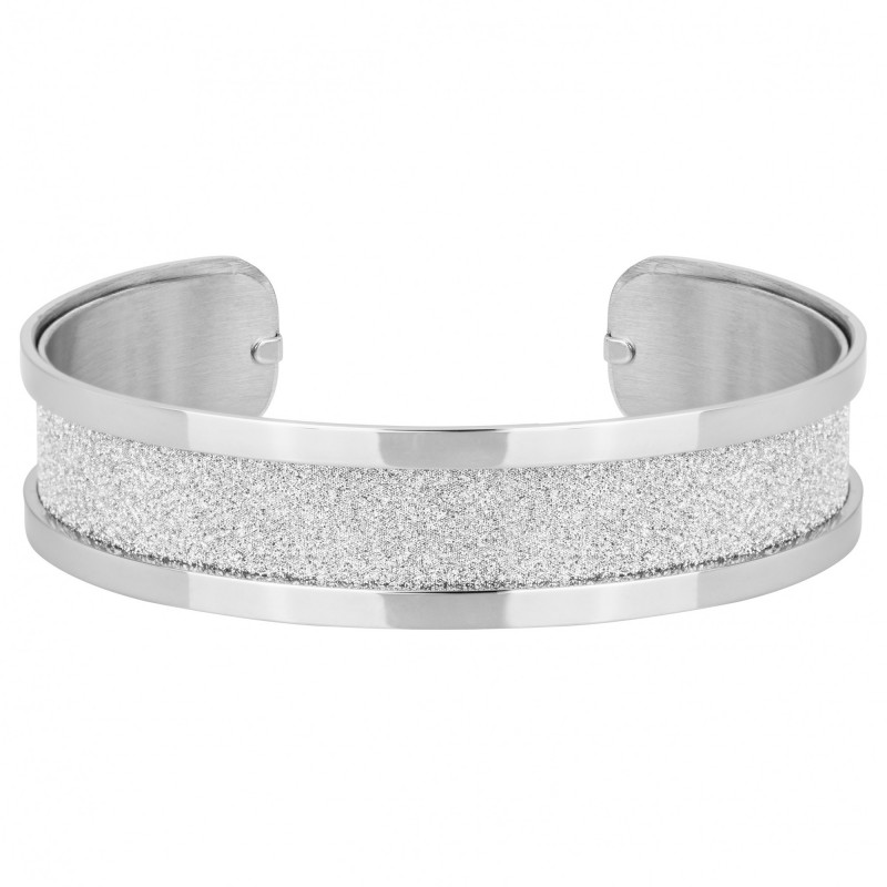 Bracelet Manchette Amporelle glitter blanc acier argenté