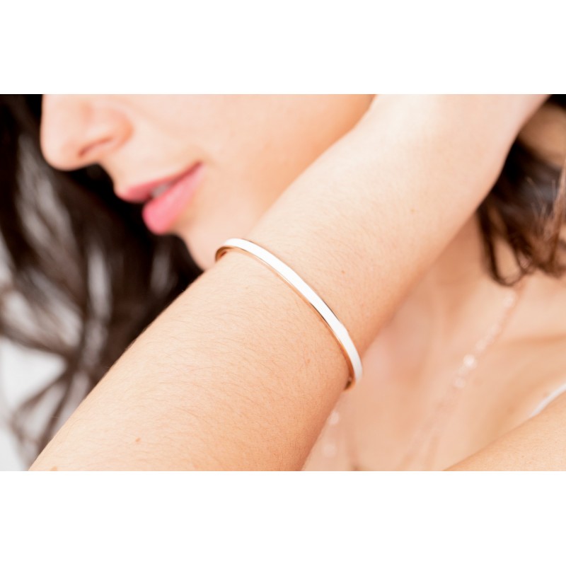 Bracelet jonc Amporelle en acier doré rose laque blanche acier doré rose