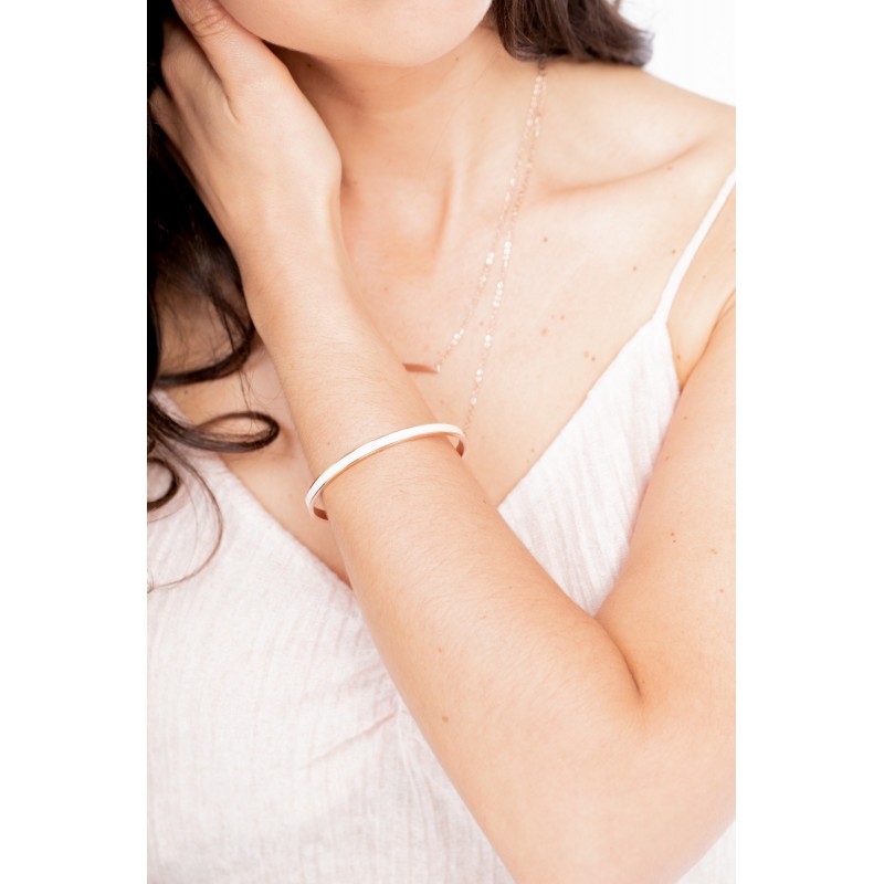 Bracelet jonc Amporelle en acier doré rose laque blanche acier doré rose