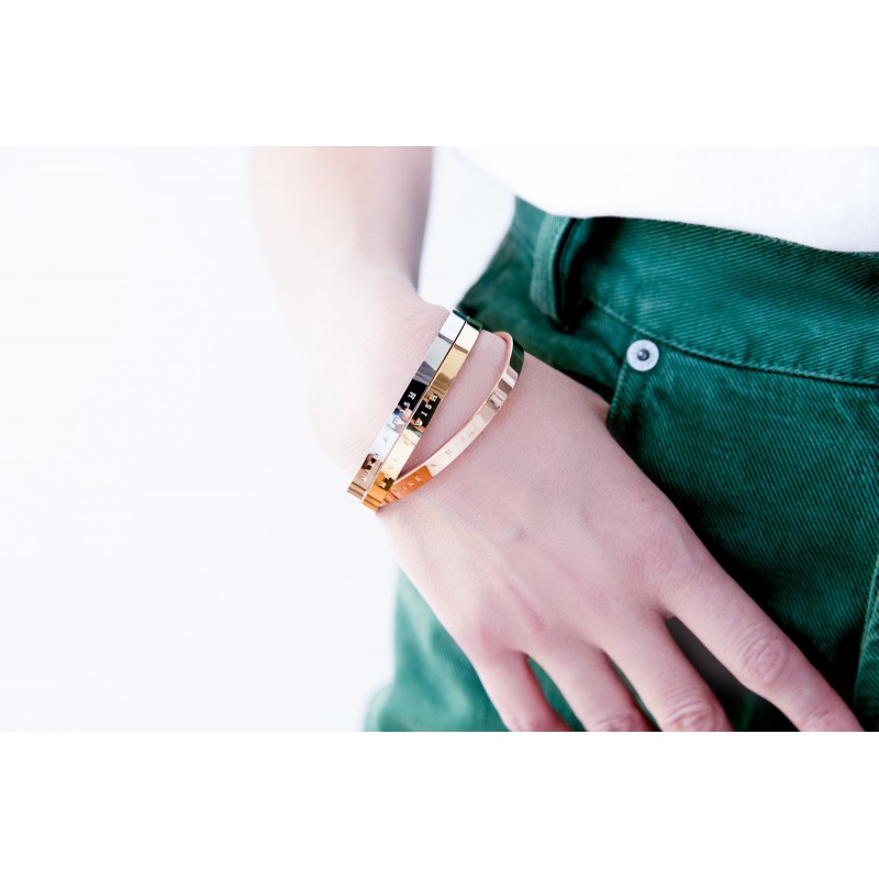 Bracelet jonc Amporelle "MAKE A WISH" acier doré rose
