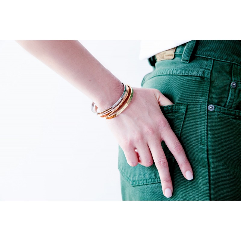 Bracelet jonc Amporelle "KEEP CALM AND BE HAPPY" acier doré
