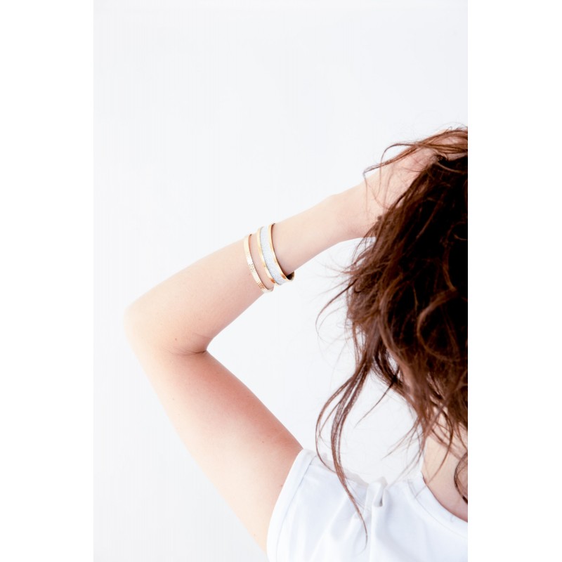 Bracelet manchette Amporelle glitter blanc acier doré