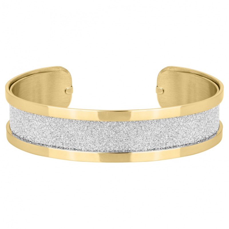 Bracelet manchette Amporelle glitter blanc acier doré