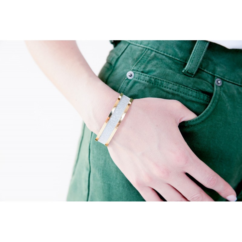 Bracelet manchette Amporelle glitter blanc acier doré