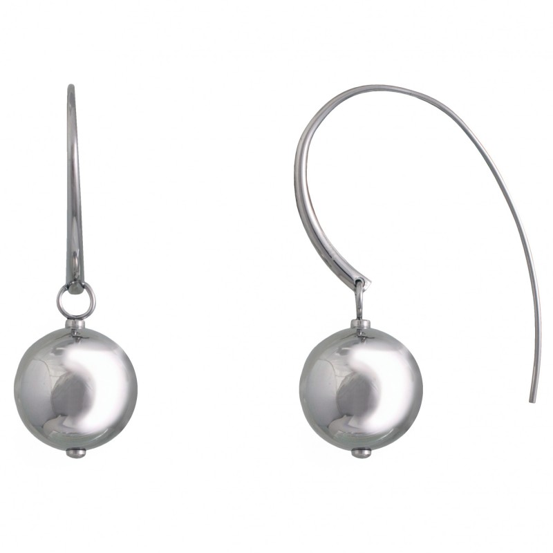 Boucles d'oreilles crochets Amporelle boule acier argenté