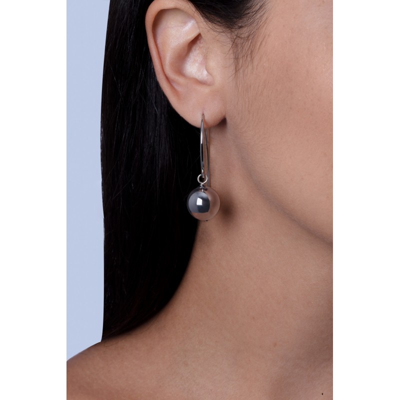 Boucles d'oreilles crochets Amporelle boule acier argenté