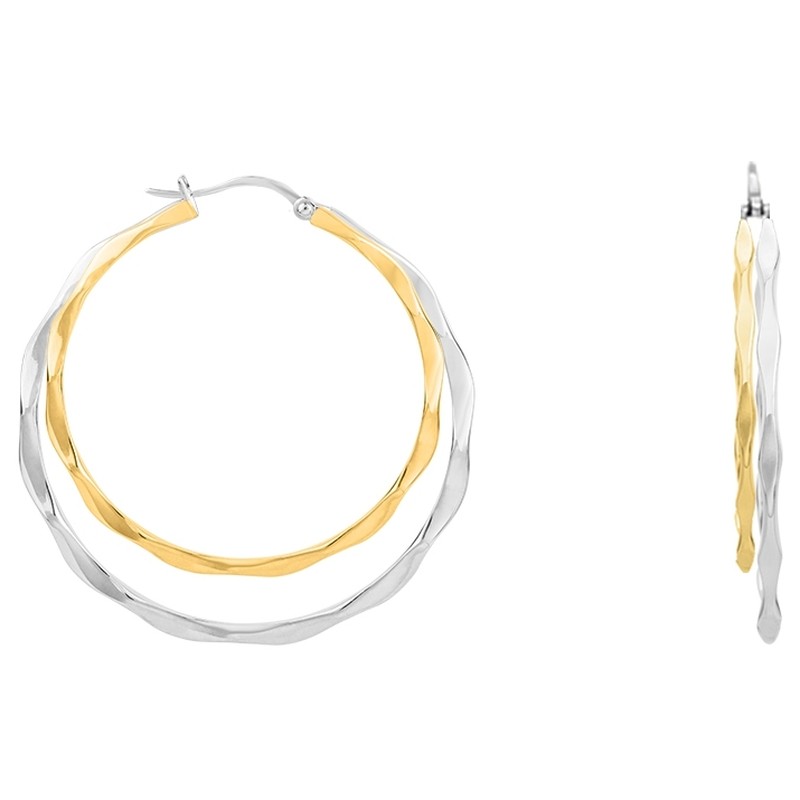 Boucles d'oreilles double-créoles Amporelle acier bicolore