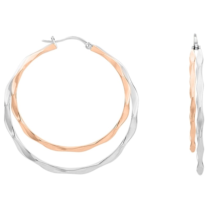 Boucles d'oreilles double-créoles Amporelle acier bicolore