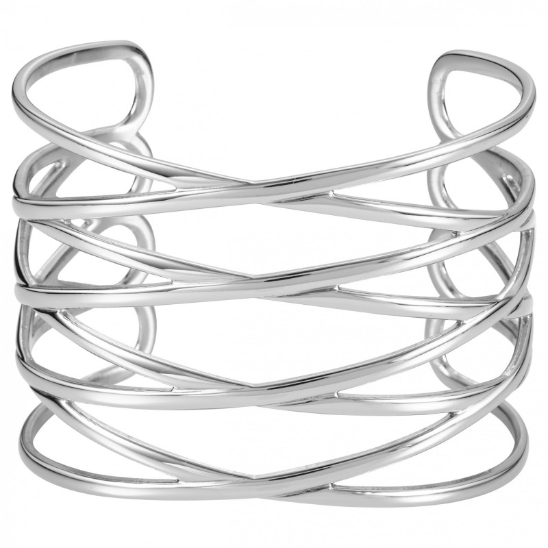 Bracelet Manchette Amporelle croisillons acier argenté