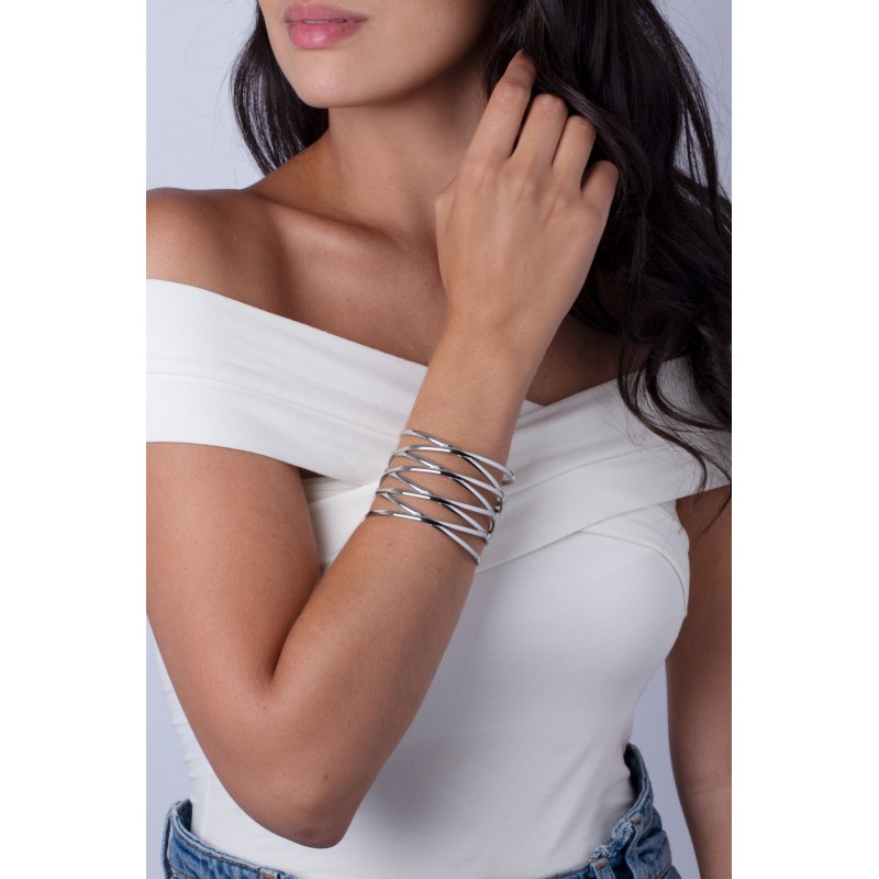 Bracelet Manchette Amporelle croisillons acier argenté