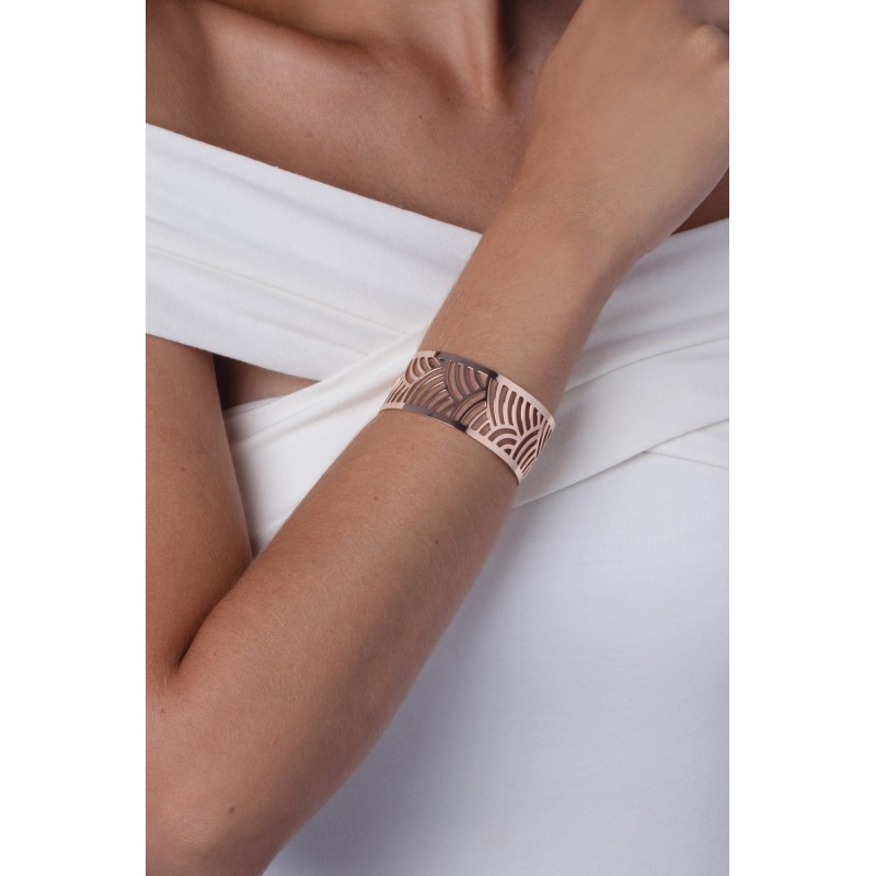 Bracelet manchette Amporelle motif japonais acier doré rose