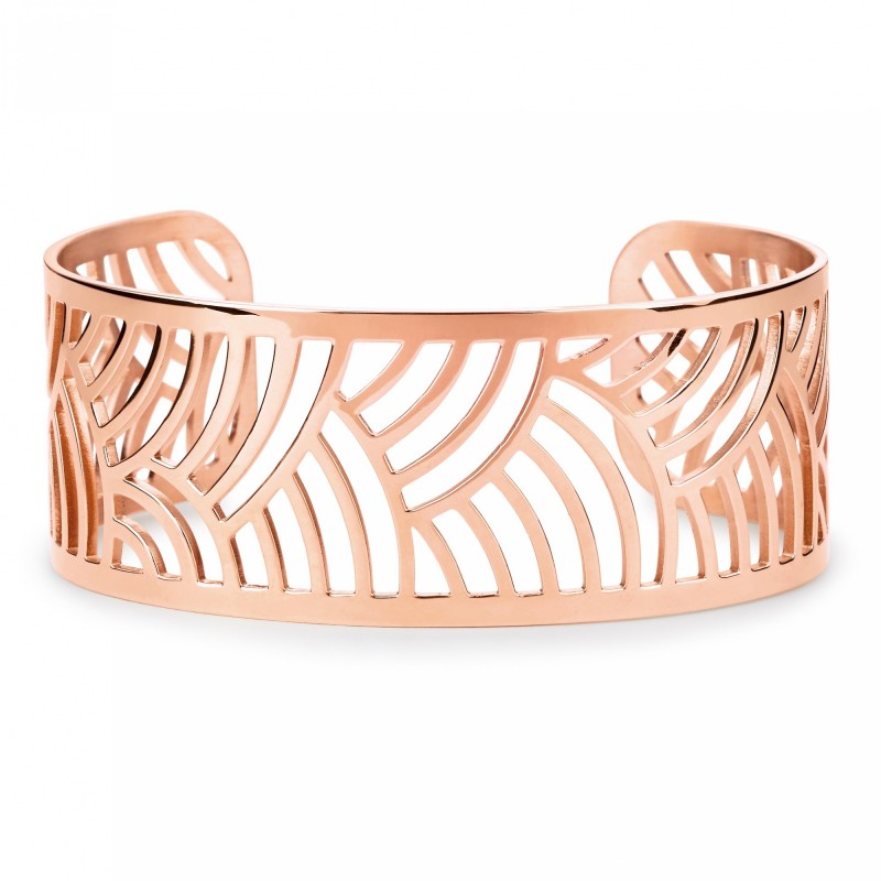 Bracelet manchette Amporelle motif japonais acier doré rose