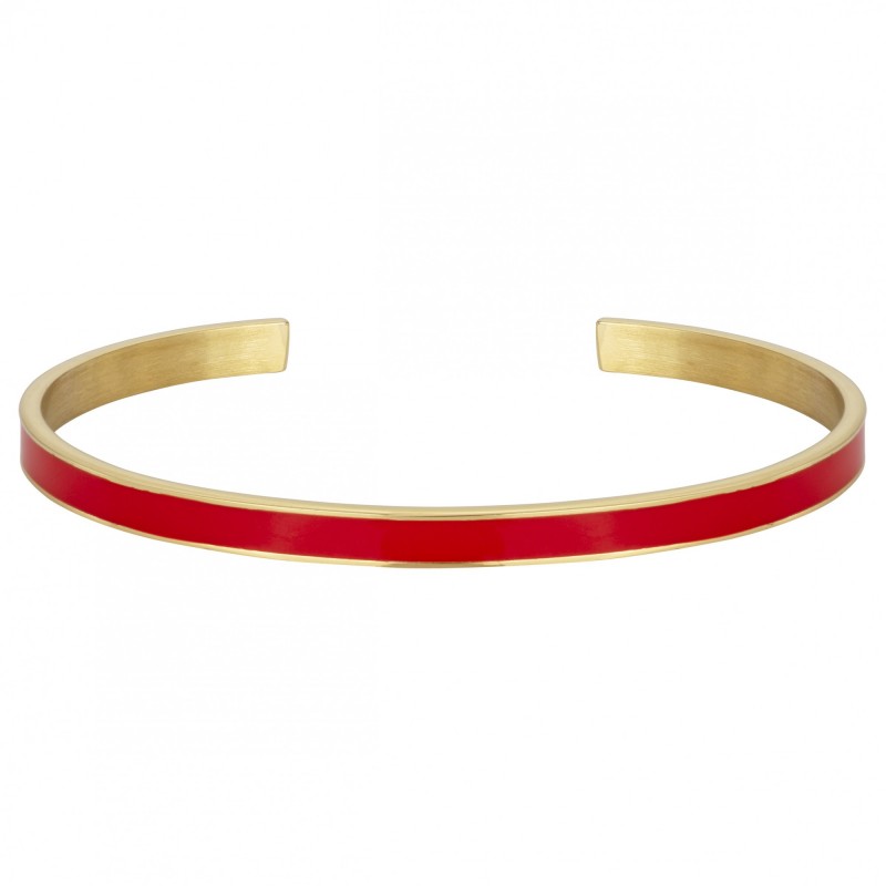 Bracelet jonc Amporelle laque rouge acier doré