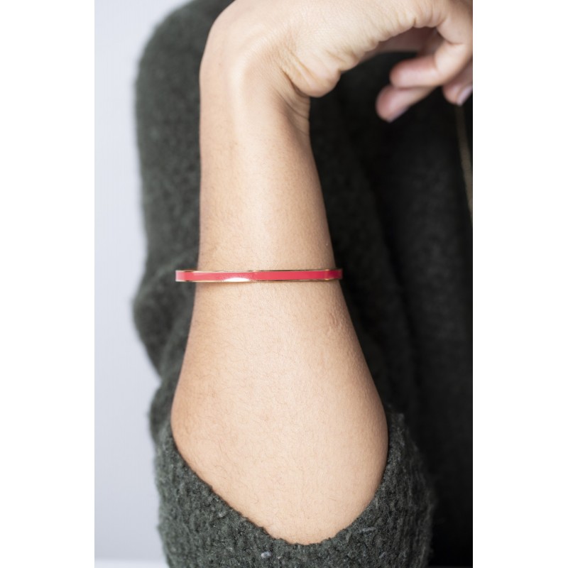 Bracelet jonc Amporelle laque rouge acier doré
