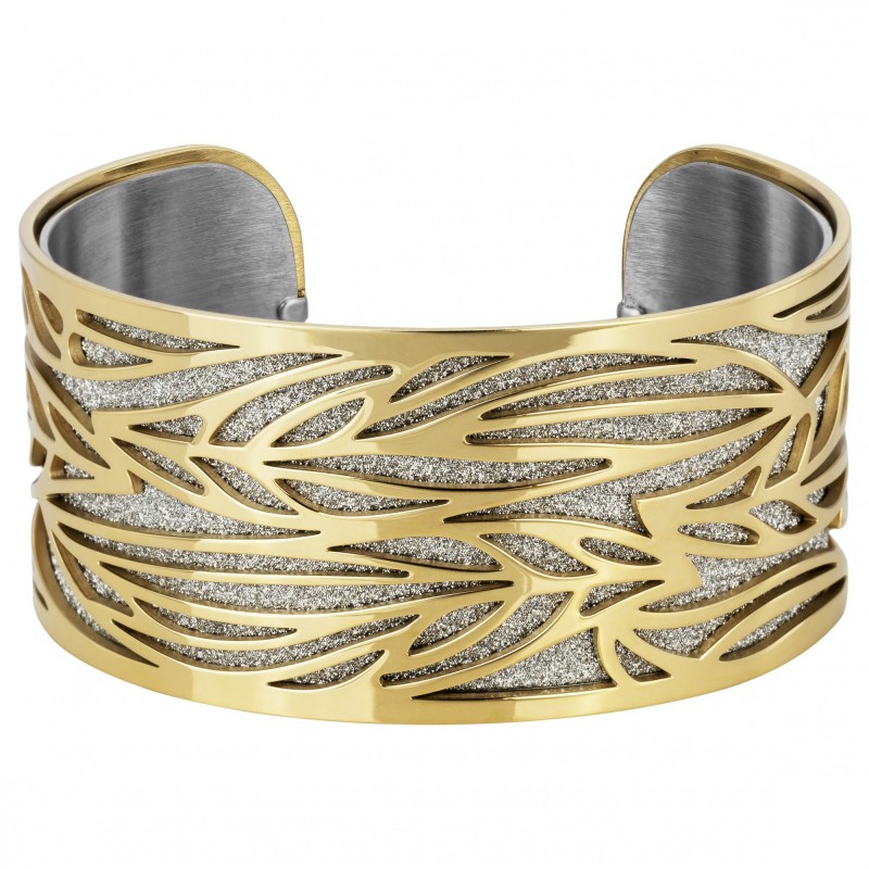 Bracelet Manchette Amporelle motif floral acier doré