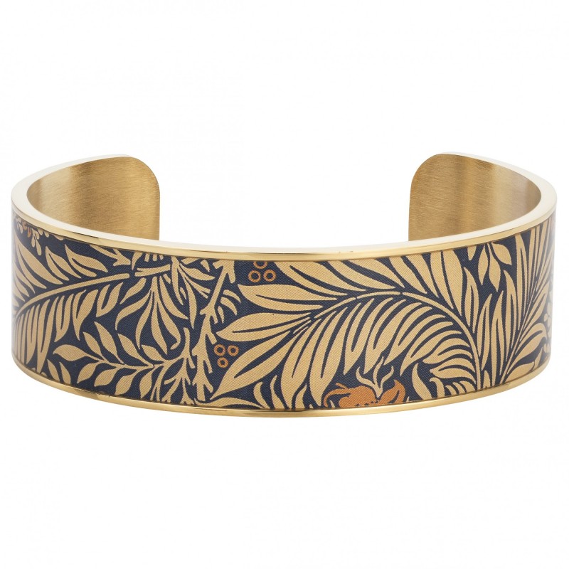 Bracelet Manchette Amporelle imprimé fleuri acier doré