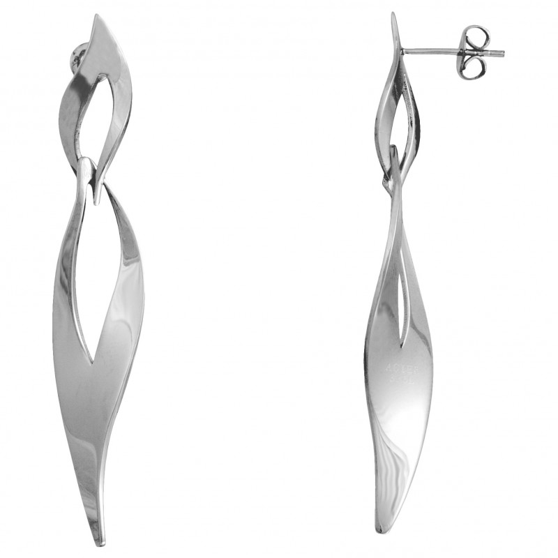 Boucles d'oreilles pendantes Amporelle flamme stylisée acier argenté