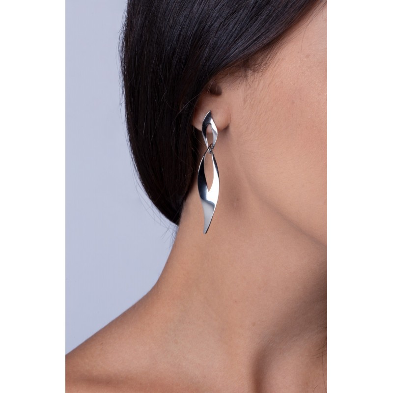 Boucles d'oreilles pendantes Amporelle flamme stylisée acier argenté