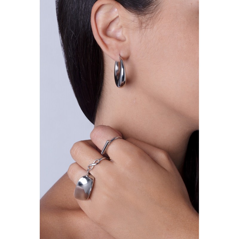 Boucles d'oreilles créoles Amporelle bombées acier argenté