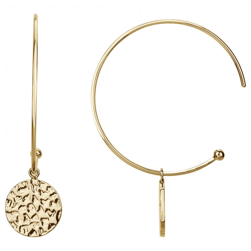 Boucles d'oreilles demi-créoles pampille martelée acier doré