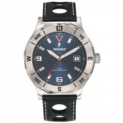 Montre Homme Ruckfield acier gris argent et cuir bleu foncé