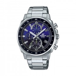 Montre Chrono homme Edifice by Casio acier gris argent cadran bleu nuit