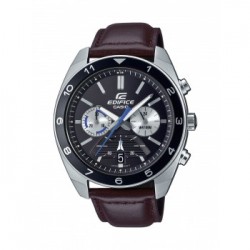 Montre Chrono homme Edifice by Casio acier gris argent et cuir marron