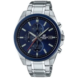 Montre Chrono homme Edifice by Casio acier gris argent cadran bleu nuit