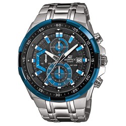 Montre Chrono homme Edifice by Casio acier gris argent cadran noir et bleu