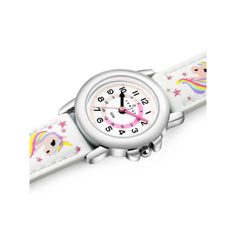 Montre analogique Certus Junior licornes bracelet cuir blanc
