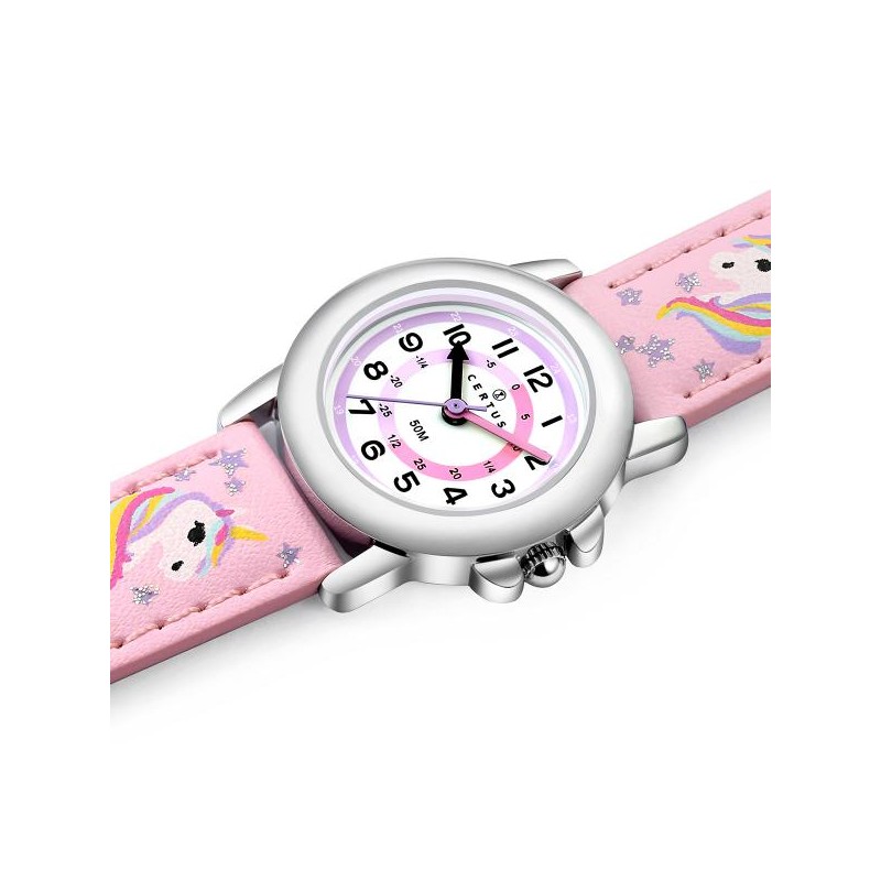 Montre analogique Certus licornes bracelet cuir rose