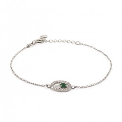 Bracelet Carador chaine et oval empierré d'oxydes de zirconium et pierre verte en argent 925/000