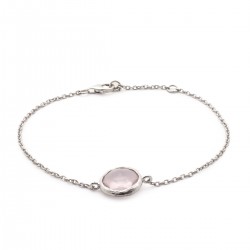 Bracelet argent 925/000 rhodié avec motif rond de quartz rose