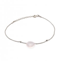 Bracelet argent 925/000 rhodié avec motif forme coussin en quartz rose